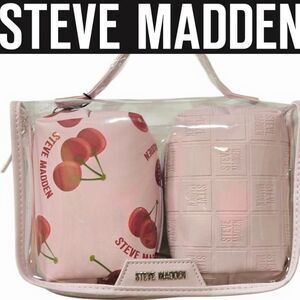 Steve Madden Cherry Logo Print Clear‎ Cosmetic Bag Trio